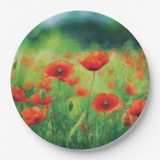 Red Poppy Floral Party Pappteller (Vorderseite)