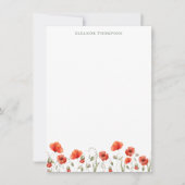Red Poppy Floral Personalisiert Name Stationery Mitteilungskarte (Vorderseite)