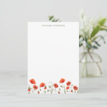 Red Poppy Floral Personalisiert Name Stationery