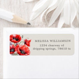 Red Poppy Floral Return Address Label