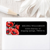 Red Poppy Floral Return Address Label