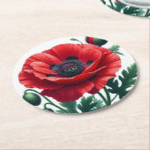 Red Poppy Floral Runder Pappuntersetzer (Angewinkelt)