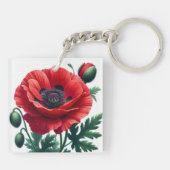 Red Poppy Floral Schlüsselanhänger (Rückseite)