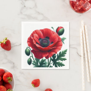 Red Poppy Floral Serviette