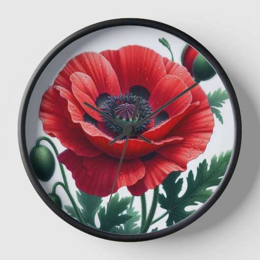 Red Poppy Floral Uhr (Vorderseite)