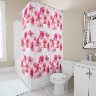 Red Poppy Flower floral Watercolour Shower Curtain Duschvorhang