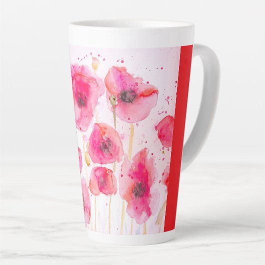 Red Poppy Flower Watercolor Womans Name Milchtasse (Rechte Ecke)