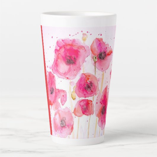 Red Poppy Flower Watercolor Womans Name Milchtasse (Vorderseite)