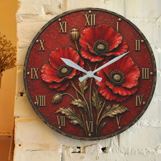Red Poppy Flowers Große Wanduhr