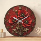 Red Poppy Flowers Große Wanduhr