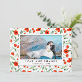 Red Poppy Frame - Hochzeit Foto Vielen Dank Dankeskarte (Stehend Vorderseite)