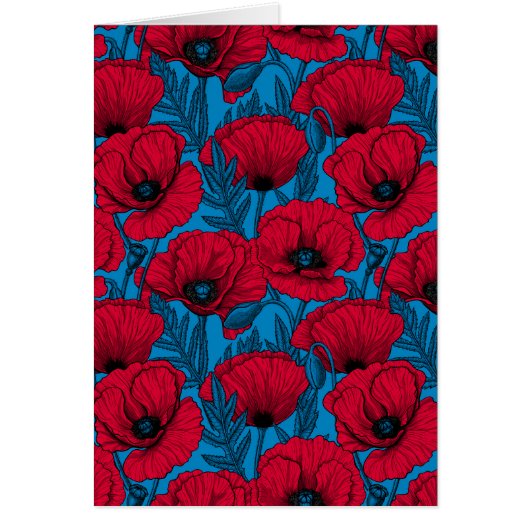 Red poppy garden on blue (Vorne)