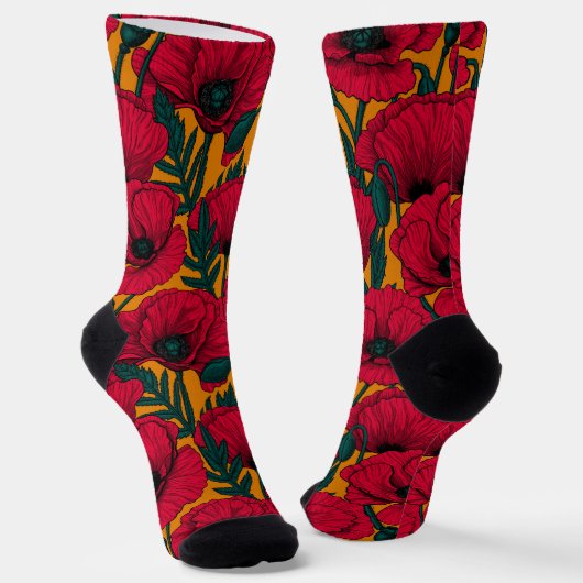 Red poppy garden socken (Gewinkelt)