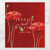 Red Poppy Glittery Elegante Wedding Weinetikett (Einzelnes Label)