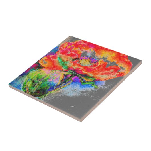 Red Poppy - grau Fliese (Seite)