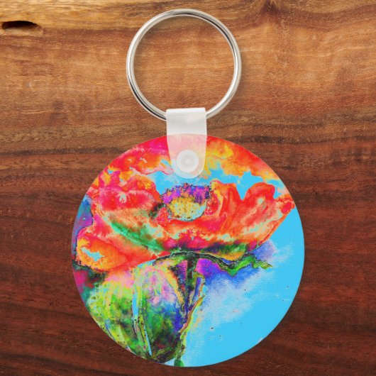 Red Poppy - hellblauer Hintergrund Schlüsselanhänger (Vorderseite)