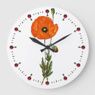 RED POPPY IN WHITE WITH GEMSTONES GROßE WANDUHR