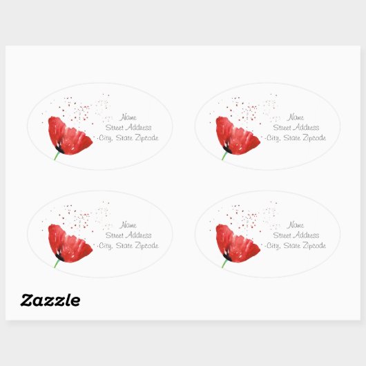 Red Poppy Labels Ovaler Aufkleber (Blatt)