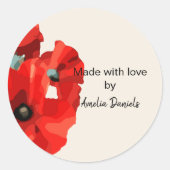 Red Poppy Made with Liebe Runder Aufkleber (Vorderseite)