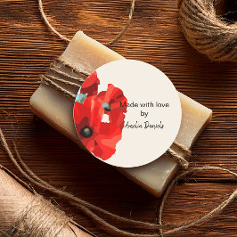 Red Poppy Made with Liebe Runder Aufkleber