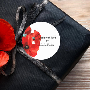 Red Poppy Made with Liebe Runder Aufkleber