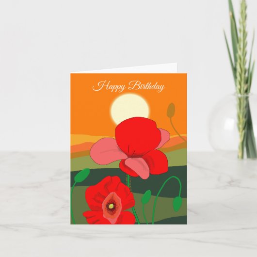 Red Poppy Meadow at Sunset Botanic Personalisiert Karte (Vorderseite)