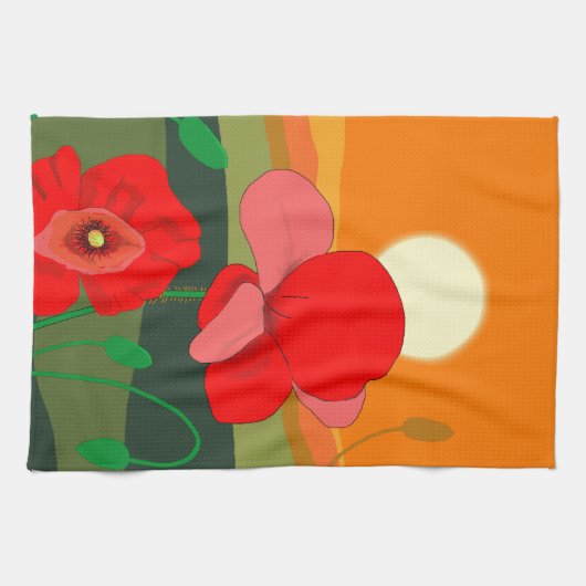 Red Poppy Meadow bei Sunset Geschirrtuch (Horizontal)