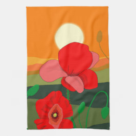 Red Poppy Meadow bei Sunset Geschirrtuch