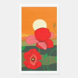 Red Poppy Meadow bei Sunset Illustration Serviette