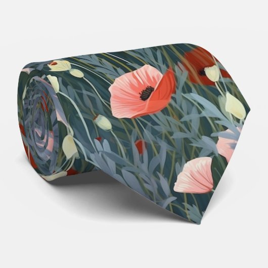 Red Poppy Meadow Krawatte (Gerollt)