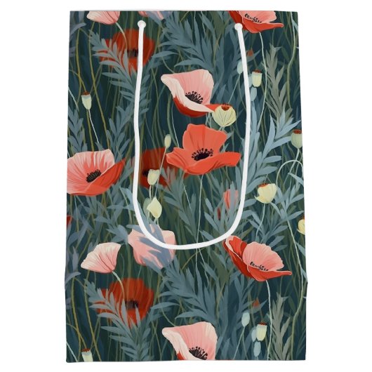 Red Poppy Meadow Mittlere Geschenktüte (Rückseite)