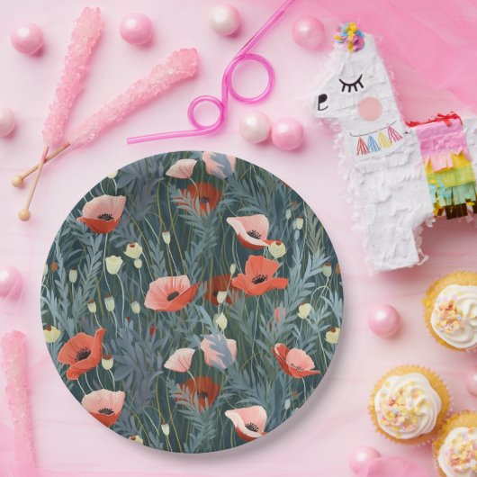 Red Poppy Meadow Pappteller (Party)