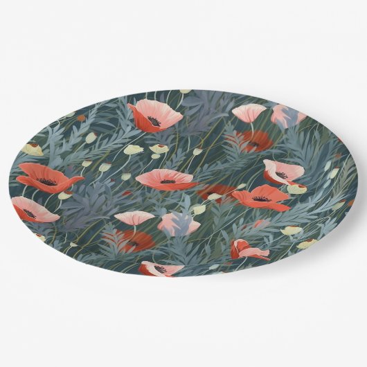 Red Poppy Meadow Pappteller (Schrägansicht)