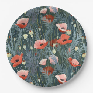 Red Poppy Meadow Pappteller