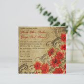 Red Poppy mit Schnörkel Vintage Wedding Einladung (Stehend Vorderseite)