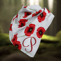 Red Poppy Muster Elegante Monogram White Bandana