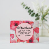 Red Poppy neue Adresse Postcard, wir bewegen uns Postkarte (Stehend Vorderseite)