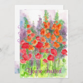 Red Poppy Orange Gladiola Watercolor Blume Party Einladung (Vorne/Hinten)