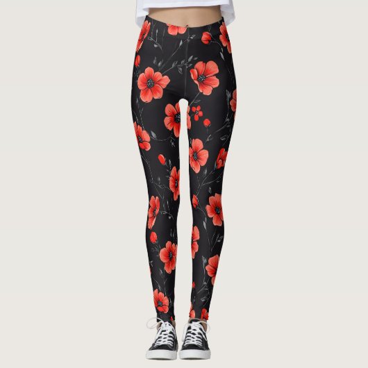 Red Poppy Pattern Leggings (Vorderseite)
