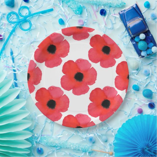 Red Poppy Pattern Pappteller (Party)