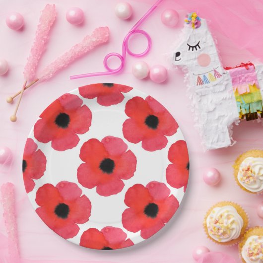 Red Poppy Pattern Pappteller (Party)