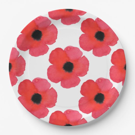Red Poppy Pattern Pappteller (Vorderseite)