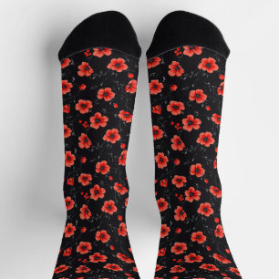 Red Poppy Pattern Socken
