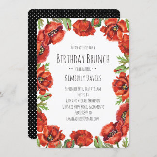 Red Poppy Polka Dot Birthday Brunch Einladung