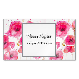 Red Poppy Poppies Blume Aquarell Business Card Magnetische Visitenkarte