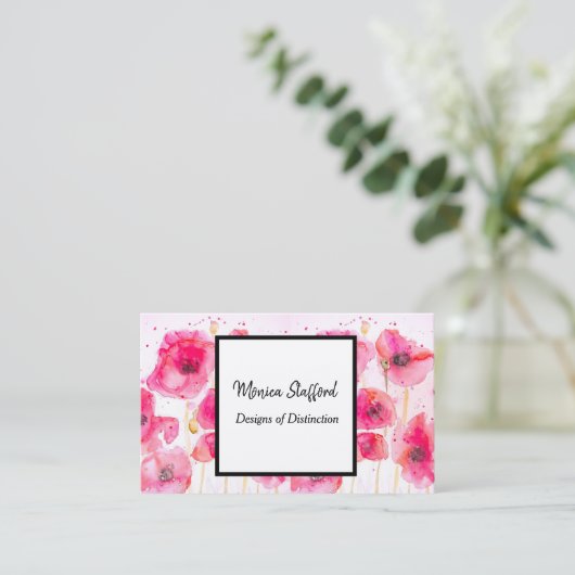 Red Poppy Poppies Blume Aquarell Business Card Visitenkarte (Stehend Vorderseite)