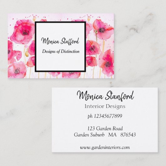 Red Poppy Poppies Blume Aquarell Business Card Visitenkarte (Vorne/Hinten)