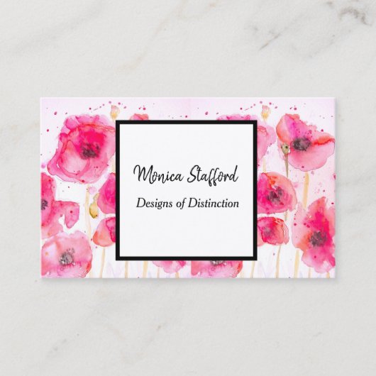 Red Poppy Poppies Blume Aquarell Business Card Visitenkarte (Vorderseite)