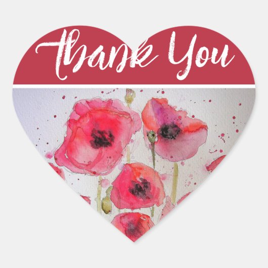 Red Poppy Poppies Blume Wasserfarbe Vielen Dank Herz-Aufkleber