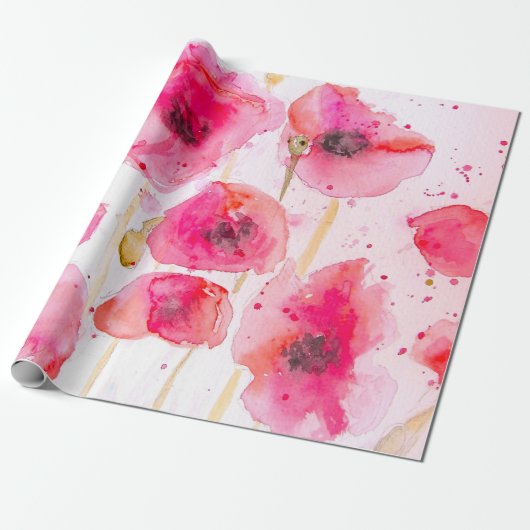 Red Poppy Poppies Flower Floral Watercolor Geschenkpapier (Ungerollt)